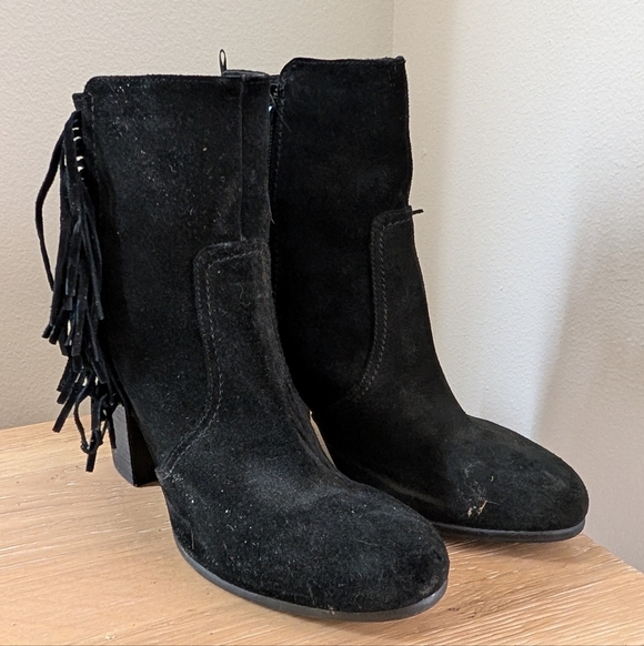 H&M Women's Black Suede Ankle Boots w/ Fringe Detail, Sz 9.5 - Picture 4 of 8